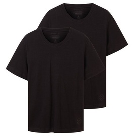 TOM TAILOR T-Shirt mit V-Ausschnitt im 2er-Pack, black, M