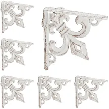 Relaxdays 4 x Regalwinkel antik, Regalträger Gusseisen, Lilien Ornament, Vintage Wandwinkel für Regalboden, Regalkonsole, weiß