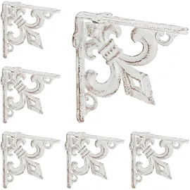 Relaxdays 4 x Regalwinkel antik, Regalträger Gusseisen, Lilien Ornament, Vintage Wandwinkel für Regalboden, Regalkonsole, weiß