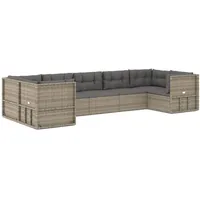 vidaXL 7-tlg. Garten-Lounge-Set mit Kissen Grau Poly Rattan