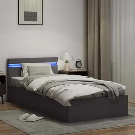 vidaXL Bett mit Bettkasten Hydraulisch LED Grau Kunstleder 100x200 cm