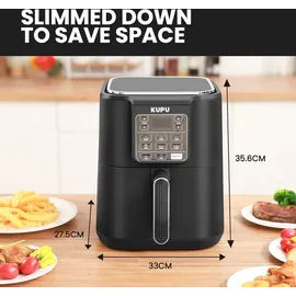 KUPU Heißluftfritteuse, 6L Airfryer, 360°Luftzirkulationstechnologie, 6-in-1 Kompakte Heissluftfritteuse, spülmaschinenfeste Körbe, 1500W - Schwarz