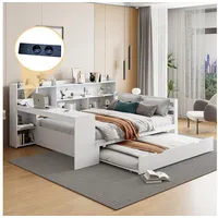 HAUSS SPOLE Schlafsofa 140x200 mit Schreibtisch, Regalen, Steckdose, ausziehbarem Bett, Weiß, aus Massivholz mit ausziehbarem Bett, Schreibtisch, Regalen, Ablagefächern & Steckdose 140x200 cm, Ohne Matratze weiß