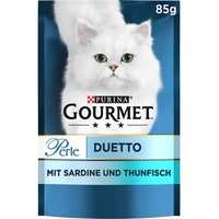 PURINA GOURMET Perle Duetto Katzenfutter nass, mit Sardinen und Thunfisch, 24er Pack (24 x 85g)