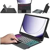 für Samsung Galaxy Tab A9 Plus Hülle Mit QWERTZ Tastatur - DIY 3-Zonen-7-Farbige Beleuchtung Abnehmbar Tastatur mit Trackpad & Kickstand für Samsung Galaxy Tab А9+ 2023 11 Zoll, Auto Schlaf/Aufwachen