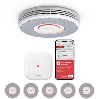 X-Sense Smarter Rauchmelder WLAN mit Sprachausgabe und 17 Standorten, Feuermelder, Rauchmelder vernetzt, 33 mm, Brandmelder mit SBS50 Basisstation, XS0B-MR61, 6 Stück