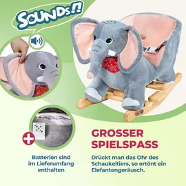 DEUBA Schaukeltier Elefant inkl. Sound Effekt Sicherheitsgurt Plüsch Schaukel Wippe Kinder Baby Spielzeug Balancetraining besonders weich Schaukelpferd