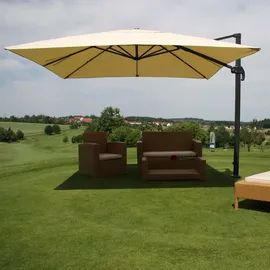 Mendler Gastronomie-Ampelschirm HWC-A96 300 x 300 cm Beige ohne Ständer drehbar