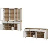 Home Affaire Wohnwand HOME AFFAIRE "Stranda, moderne Anbauwand, Komplettset im Scandi-Style", weiß (weiß skandi eiche), B:193cm, Holzwerkstoff, Kastenmöbel-Sets, Wohnwand, enthält Sideboard und Buffet, ausreichend Stauraum