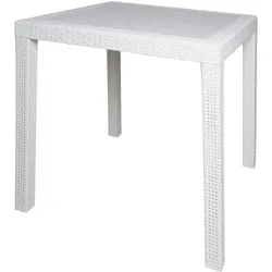 Dmora Gartentisch Agrigento, Quadratischer Gartentisch, feststehender Couchtisch in Rattan-Optik, 100 % Made in Italy, 80x80h72 cm, Weiß