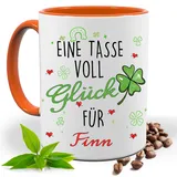 Eine Tasse voll Glück Personalisiert mit Namen| Geschenk Idee| Kaffee Tee Bürotasse | Fototasse, Motivtasse | Kaffeetasse, Teetasse |Keramik (Orange)