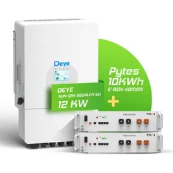 Deye/Pytes Komplettset 12 kW Hybridwechselrichter & 10 kWh Batteriespeicher (SUN-12K-SG04LP3-EU & E-BOX-48100R 5,12 kWh)