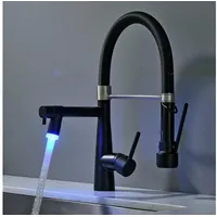 LuxusKollektion Küchenarmatur LED Schwarz Wasserhahn Küche mit Schloss Brause Ausziehbar