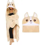 Corgi-Decke mit Ärmeln und Kapuze für Hundebesitzer, Kuscheldecke, flauschige süße Decke, Hoodie, tragbar, lustige Geschenke für Frauen und Kinder zu