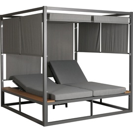 MCW Aluminium Lounge-Gartenliege MCW-M63, XL Sonnenliege Bali-Liege Doppelliege Outdoor-Bett, 10cm-Polster hellgrau