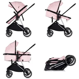 Chipolino Kinderwagen Aura 2 in 1 umbaubar Wickeltasche Sitz umkehrbar bis 22 kg pink - Rosa