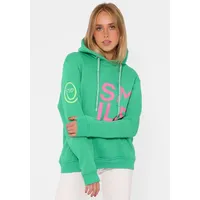 Zwillingsherz Kapuzensweatshirt, mit gesticktem Neon Smiley und Kordel mit Schriftzug Zwillingsherz green