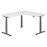 bümö Eckschreibtisch weiß, graphit Holzwerkstoff, Nachbildung, Rechteckig, 160x74x200 cm FSC Mix, Arbeitszimmer, Schreibtische, Eckschreibtische