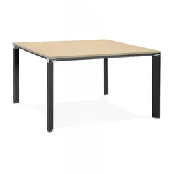 Quadratischer Schreibtisch aus Holz und Metall | Bürotisch für Besprechungen und Arbeitsbereich | Modernes Design in Beige und Schwarz | Kadima Design