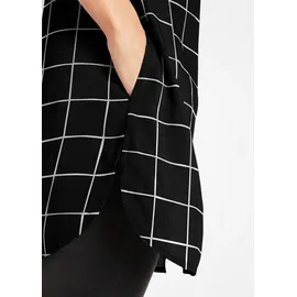 bonprix Karierte Longbluse mit Taschen Schwarz 48