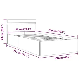 vidaXL Bett mit Bettkasten Hydraulisch LED Grau Kunstleder 100x200 cm