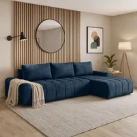 BEAUTYSOFA Costa L Ecksofa 290 cm mit Schlaffunktion & Bettkasten – Seitenausführung: rechts– Schlafsofa, Sofa , Bettsofa, Couch modern, Blau ... - Blau