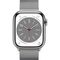 Apple Watch Series 8 GPS + Cellular 41 mm Edelstahlgehäuse silber, Milanaise Armband silber
