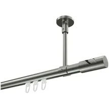 Interdeco Innenlaufschiene Sonette Zoena, Ø 20 mm, 1-läufig, Fixmaß, kürzbar, Deckenmontage, Aluminium, Edelstahl-Optik silberfarben Ø 20 mm x 480 cm