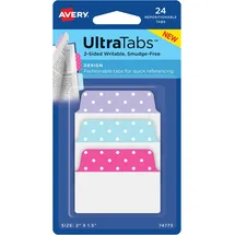 Avery Zweckform Art. 74773 Haftstreifen transparent/bunt (24 Haftnotizen, 50,8x38,1mm, beschreibbare Index Tabs Folie, ablösbare Klebezettel, Page Marker, Sticky Notes, Klebemarkierungen)