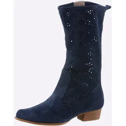 Stiefel HEINE, Damen, Gr. 39, blau (marine), Leder, Veloursleder, Rindsleder, modisch, Schuhe Cowboystiefel Sommerstiefel Reißverschlussstiefel