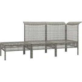 vidaXL 3-tlg. Garten-Lounge-Set mit Kissen Grau Poly Rattan