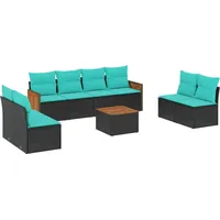 vidaXL Gartensofa-Set mit Kissen, schwarzes Polyrattan