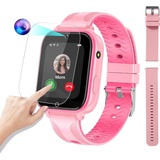 T12 Kinder-Smartwatch-Telefon 4G, 1.69" Kinder-Smartwatch-Telefon mit Video und Telefonanruf, Kinder-GPS-Uhr mit Alarm, Gesichtsentsperrung, WiFi-Smartwatch für Jungen Mädchen (Rosa+Ersatzarmband)