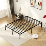 Auralum Max Metallbett, Bettgestell Für Erwachsene 140 X 190 Cm, Doppelbett Auf Stahlrahmen Mit Lattenrost, Rutschfest Und Ohne Boxspring Nutzbar, Schwarz