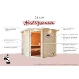 Karibu Sauna Jada 196x146x187cm, Eckeinstieg naturbelassen