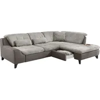 Ecksofa DIE PLANBAR "MP-IN11010 L-Form" Sofas Gr. B/H/T: 281cm x 80cm x 200cm, Flachgewebe-Microfaser, Recamiere rechts, Kopfteilverstellung-Ausziehbettfunktion-Schubkasten, beige (ecru, slate) mit Kopfteilverstellung, optional Bettfunktion und Schubkasten