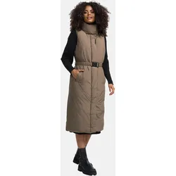 Longweste NAVAHOO "Abendlied XIV", Damen, Gr. L (40), braun, Obermaterial: 100% Polyester (recycelt), Innenfutter: 100% Polyester (recycelt), Wattierung: 100% Polyester (recycelt), modisch, gerade kniebedeckend, hoch geschlossener Ausschnitt, Westen, Ärmellose Winter-Weste mit hohem Stehkragen