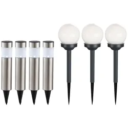7er Set LED Solarleuchten, Säulen - und Kugel Design