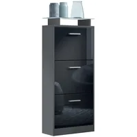 Vladon Schuhschrank, Schwarz Hochglanz, Holzwerkstoff, 46x128x23 cm, Garderobe, Schuhaufbewahrung,