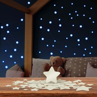 Blaue Leuchtsterne Kinderzimmer - SELBSTKLEBEND - Einschlafhilfe Kinder - 100 berhuhigende Sternenhimmel Aufkleber - Rückstandslos zu entfernende Leuchtsticker