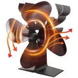 FLASMR Kaminventilator Holzofenventilator mit Elchform, 4 Flügel, Mini-Ofenventilator schwarz