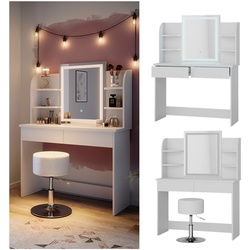 Vicco Schminktisch Frisiertisch Schminkkommode Charlotte Weiß LED-Spiegel Hocker 106x142 cm modern Schlafzimmer Kommode Schublade Ablage Aufbewahrung Kosmetiktisch Schminkkonsole Make-Up-Tisch