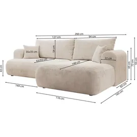 Selsey Ovo Cord – Ecksofa Schlaffunktion, Bettkasten, Cordstoff, rechts, Dunkelgrau