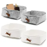 ADNEWX 4 Stk Filz Aufbewahrungsbox, Aufbewahrungskorb Filz Klein Faltbare Filz Korb Für Fernbedienung Schlüssel Snacks Kleine Gegenstände Filzkörbchen(Grau, Weiß)