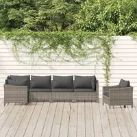 Ankonbej 6-tlg. Garten-Lounge-Set mit Kissen Grau Poly Rattan - Grau