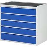 RAU Schubladenschrank Serie 7000, HxBxT 1.035 x 1.145 x 650 mm, 5 x 90%-Auszug-Schubladen 4 x 180, 1 x 210 mm, Arbeitsplatte Metall