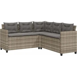 vidaXL Gartensofa in L-Form mit Tisch und Kissen Grau Poly Rattan