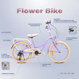 SUN BABY Mädchen fahrrad 20 Zoll mit SHIMANO 6-Gang Flower Bike lavendel - Violett