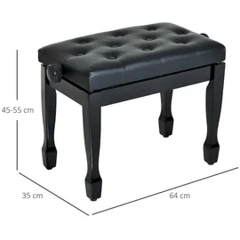 Homcom Klavierhocker Höhenverstellbar Massivholz Schwarz 64 x 35 x 45-55 cm