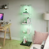 Glas Vitrinenschrank - Stand Vitrine A1 mit LED-Lampe - 4 Einlegeböden - Holzrahmen - Sammlervitrine - schwarz